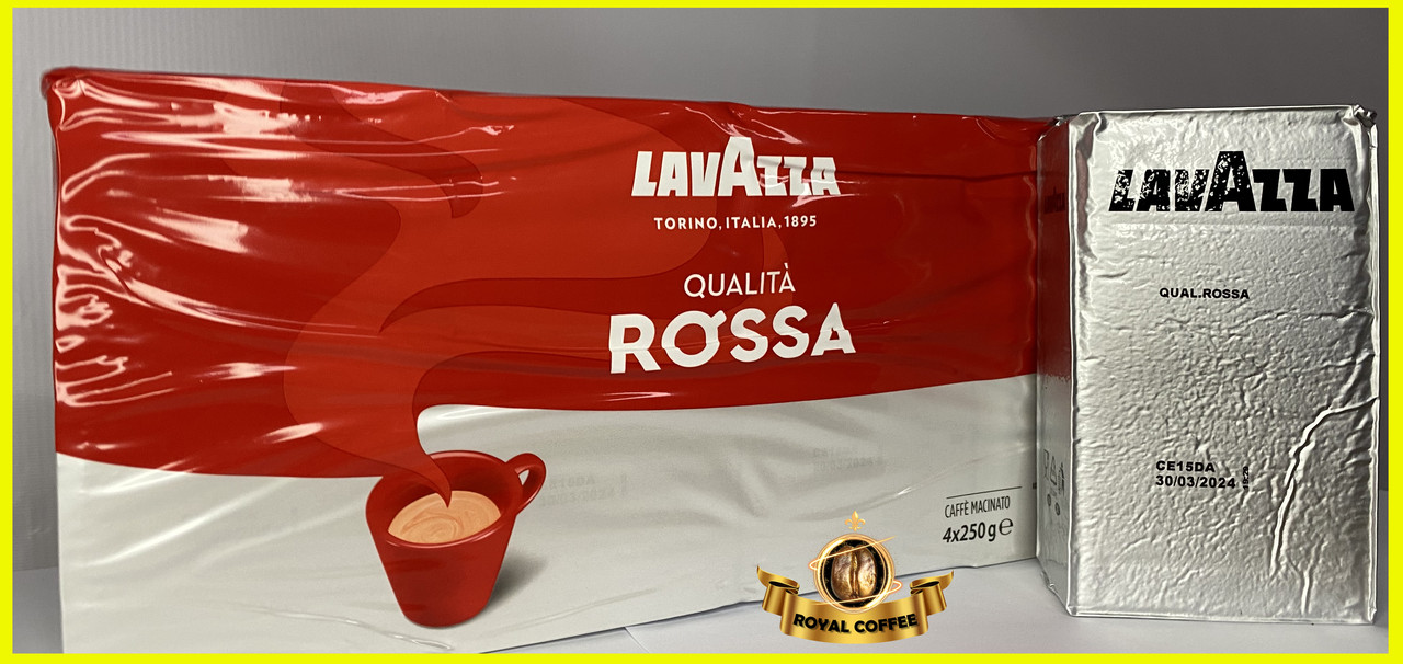 Кава мелена LavAzza Rossa Брикет 250 г | Спайка — 4 шт | Ящ — 5 спайок | Лаваца Россо мелена брикет, фото 1