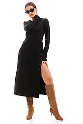 Жіноче чорне тепле трикотажне плаття з високим розрізом на заклепках у розмірі S