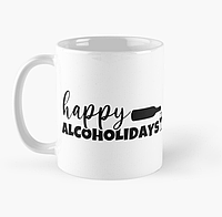 Чашка Керамическая Кружка с принтом Happy alcoholidays Белая 330 мл