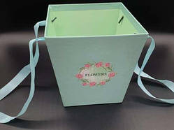 Коробка подарункова для квітів картонна з ручкою Колір "бірюза". 18х17см / Коробка подарункова для квітів картонна з ручкою Колір