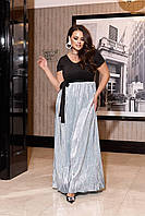 Женское длинное легкое платье батал, длинное нарядное платье, платье с напылением  большой размер серый, 56