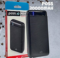 Оригінал повербанк POSS 20000 mAh чорний (2 USB +type-c), power bank 20000 мА·год, універсальна мобільна батарея