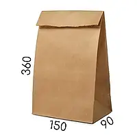 Одноразовые бумажные пакеты крафтовые без ручек. 150 × 90 × 360 мм