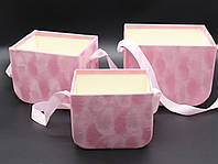 Коробки для цветов бархатные флористические Цвет розовый. 3шт/комплект. 17х12х13см