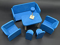 Кукольная мебель для детей деревянная "Гостиная" комплект ручной работы синий цвет