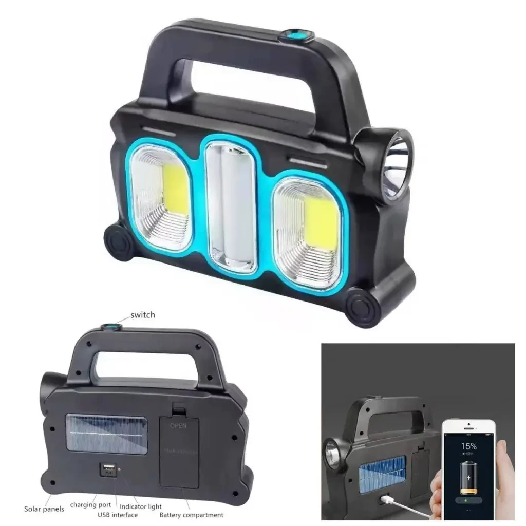 LED-ліхтар з акумулятором (знімним), сонячною панеллю, usb роз'ємом, фото 1