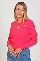 Женский свитер рубчик малиновый с вырезом на груди пуговицами круглой горловиной плотный размер 42-48 Турция
