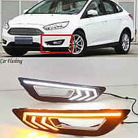 Накладки переднего бампера Форд Фокус LED для Ford Focus 3 2015- Рамки противотуманных фар