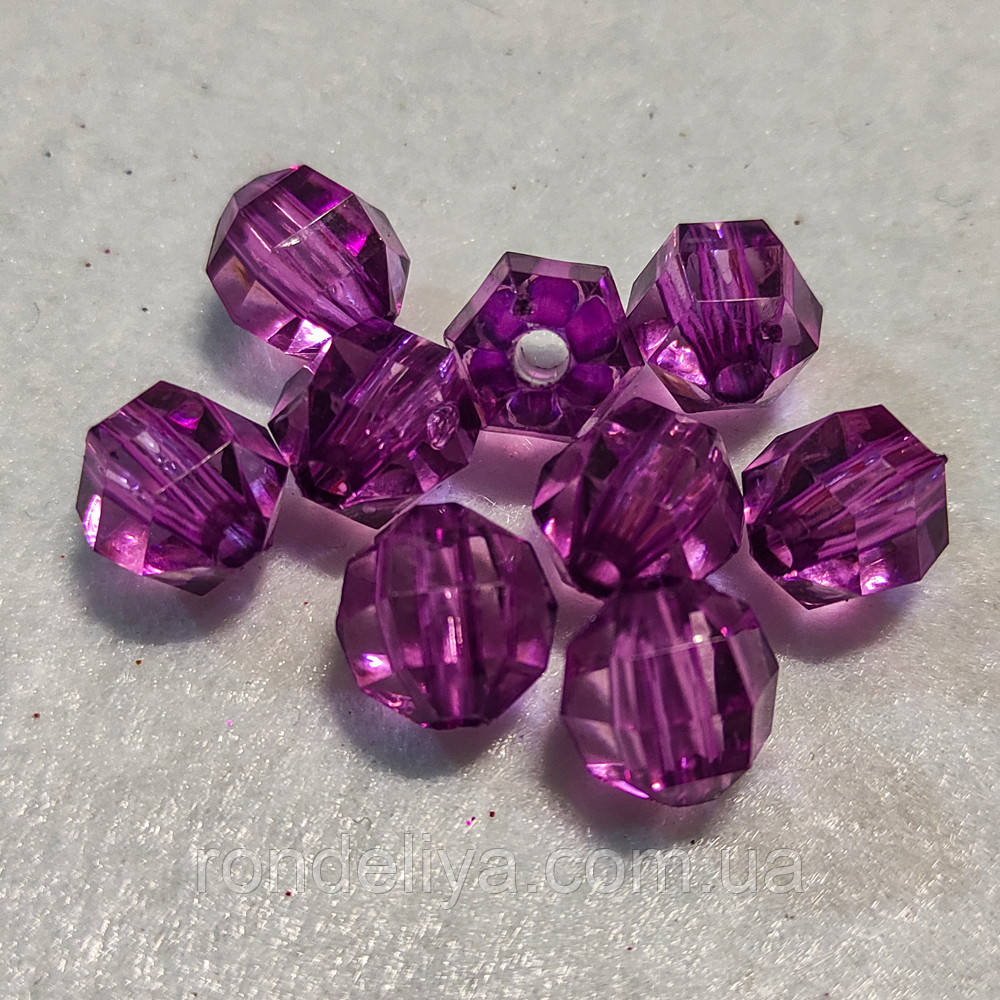 Намистини акрил прозорі "Куля гранована" 12 мм  Бузковий 50 г ~ 125 шт, фото 1