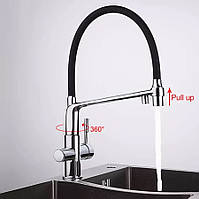 Смеситель для кухни с подключением фильтрованной воды Gappo G4398-7c силиконовым изливом Чорний / Хром