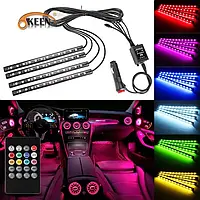 Подсветка в салон авто,Светодиодная 12 LED RGB подсветка салона