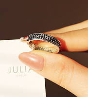 Серебряное кольцо Дина с дорожками фианитов в черном цвете