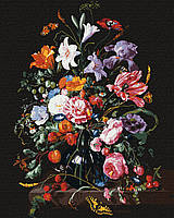 Картина по номерам 40х50 см. Ваза с цветами и ягодами. Идейка. КНО3208
