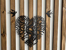 Настінний декор панно картина лофт із металу Серце з ластівками