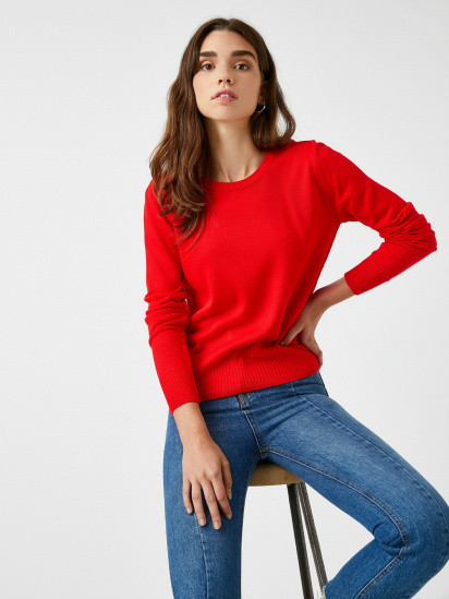 Женский кашемировый свитер красный с круглой горловиной короткий хорошего качества снизу широкая резинка 42-46 - фото 1 - id-p1729676171