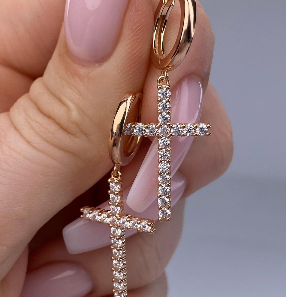 Срібні сережки з позолотою Хрестики Великі