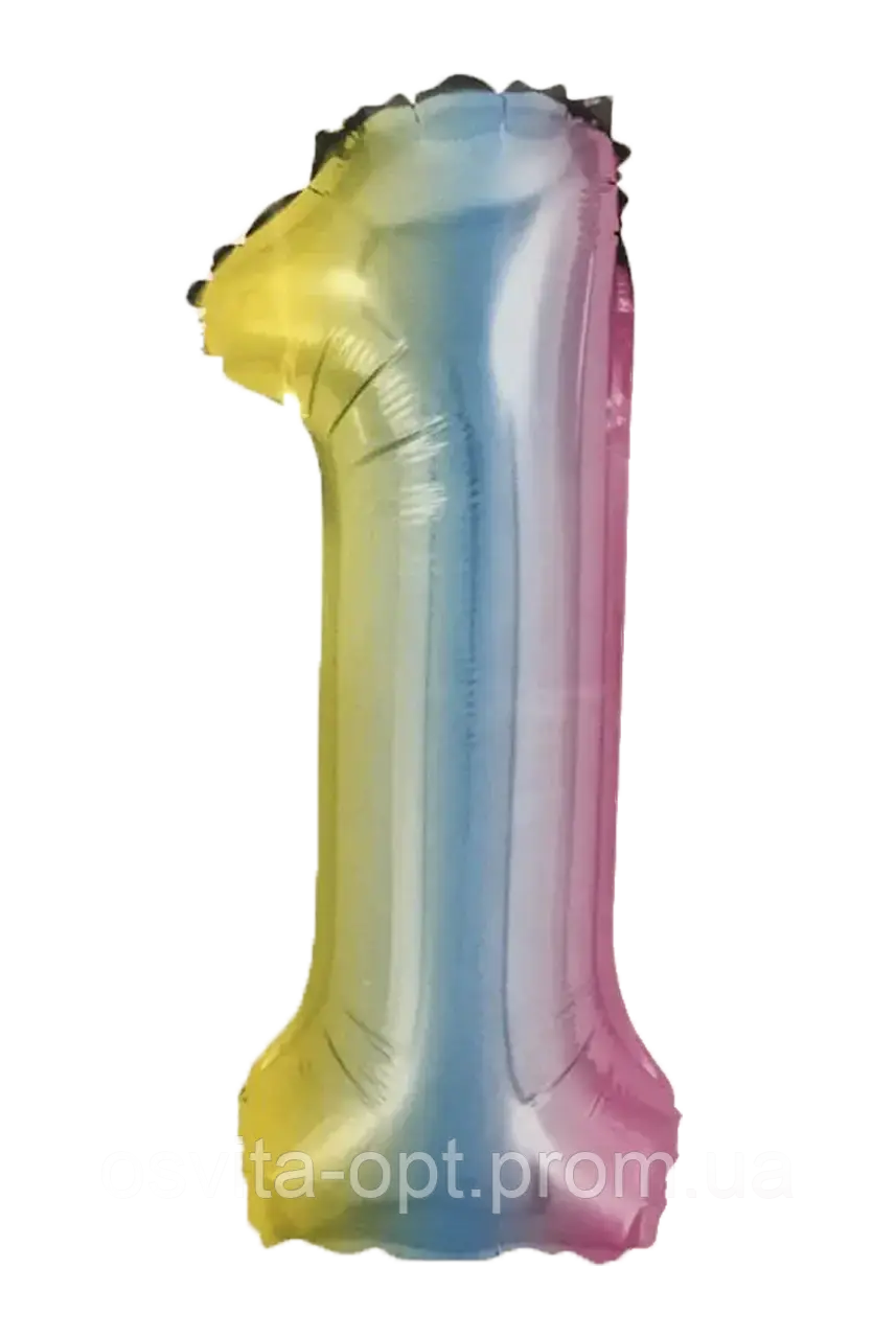 Кулька фольгована, цифра, веселкова, 80 см, фото 1