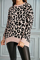 Женский свитер туника мега модный тигровый принт пудра свободный оверсайз 42-50|Туника для девушек кошка принт