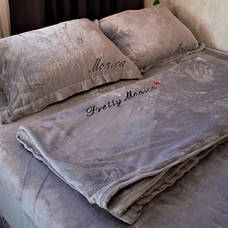 Велюрова постільна білизна Моніка з простинею на резинці Євро Сірий, фото 2