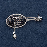 Брошь "Теннисная ракетка" 5,5х2см серый металл