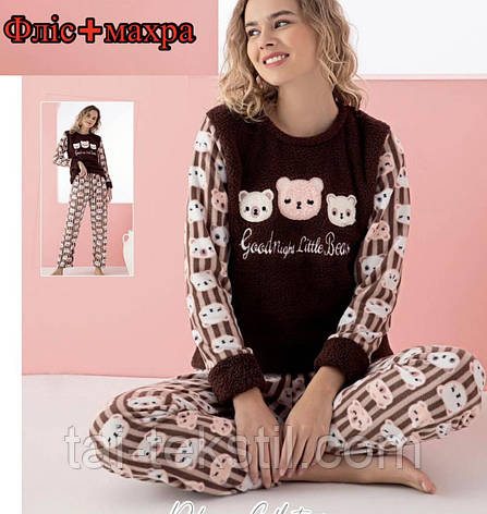 Піжама жіноча тепла махра софт+фліс Туреччина M-L-XL-2XL, фото 2