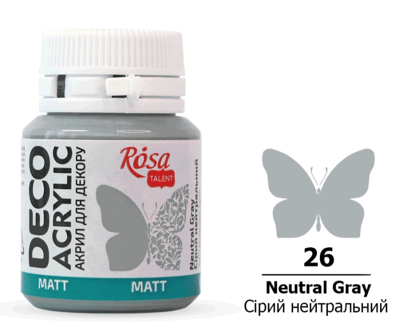 Акрил для декору сірий нейтральний матовий 20 мл Rosa Talent, 20026, фото 1