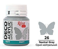 Акрил для декору сірий нейтральний матовий 20 мл Rosa Talent, 20026