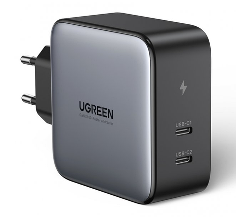 Мережевий зарядний пристрій для Ugreen CD254 100 W 2xType-C GaN PD Fast Charger (Black), фото 1