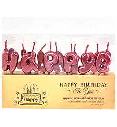 Свічки для торта "Happy Birthday", висота - 3 см., колір - рожеве золото