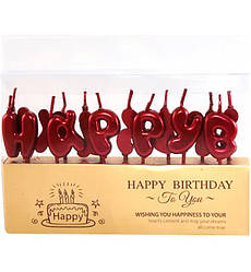 Свічки для торта "Happy Birthday", висота - 3 см., колір - червоний