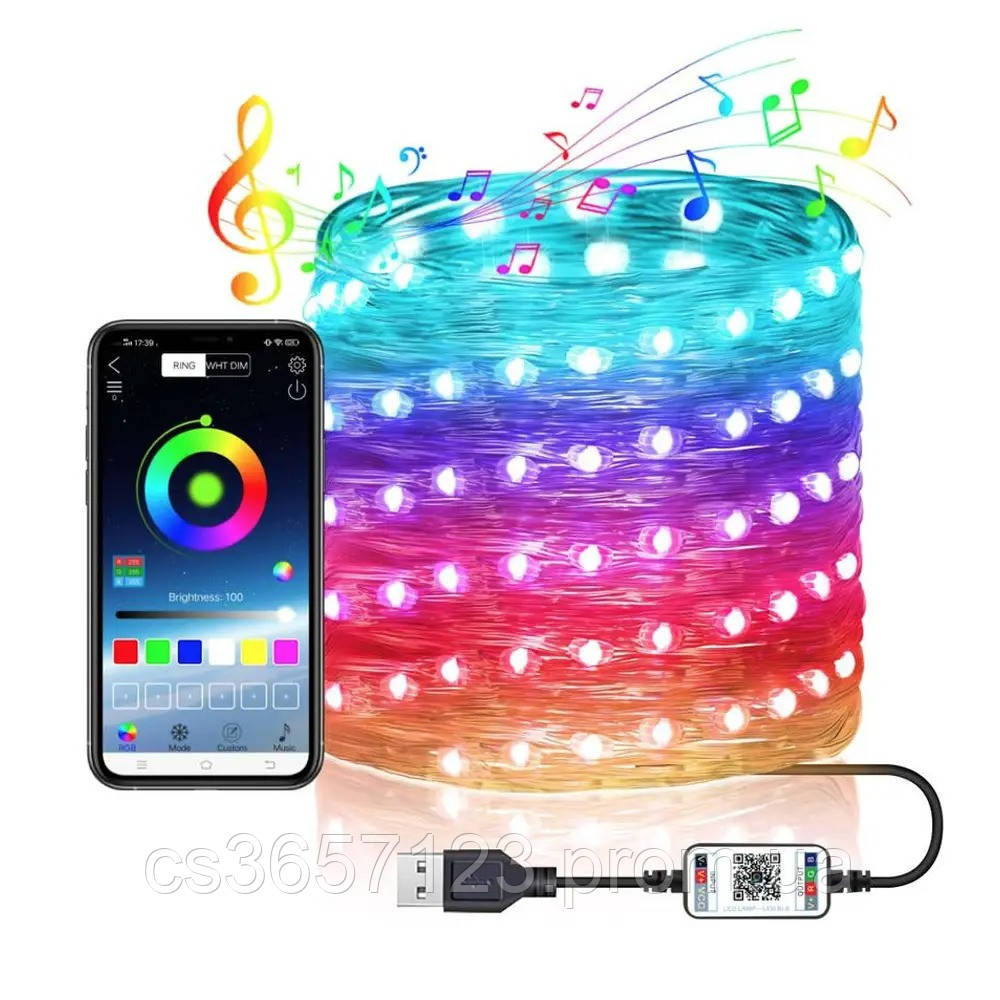 Умная светодиодная гирлянда 30LED на 3м USB Bluetooth RGB / LED гирлянда на елку - фото 2 - id-p1729736101