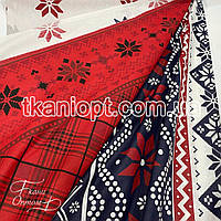 Ткань Ранфорс хлопок Турция Олени-снежинки (белый-красный)