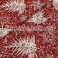 Ткань Ранфорс хлопок Турция Веточки-снежинки (белые на красном)