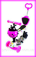 Самокат с родительской ручкой Best scooter c Принтом (Рисунок) Розовые цветочки