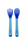 Дитячий набір для годування малюків Ложка + вилка з індикатором температури MEGAZayka Блакитний, фото 3