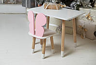 Білий прямокутний столик та стільчик дитячий рожевий метелик з білим сидінням. Білий дитячий столик, фото 2