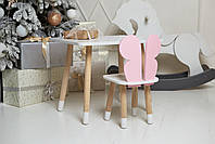 Білий прямокутний столик та стільчик дитячий рожевий метелик з білим сидінням. Білий дитячий столик, фото 6