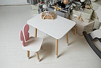 Білий прямокутний столик та стільчик дитячий рожевий метелик з білим сидінням. Білий дитячий столик, фото 7