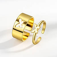 Парные кольца с бабочкой регулиремые, украшения для влюбленных, подарок на годовщину, в цвете золото