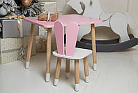 Рожевий прямокутний стіл і стільчик дитячий зайка з білим сидінням. Рожевий дитячий столик, фото 2
