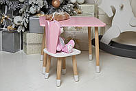 Рожевий прямокутний стіл і стільчик дитячий зайка з білим сидінням. Рожевий дитячий столик, фото 7