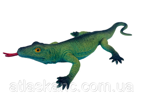 Іграшка Силіконова тягнуться Ящірка Велика зелена з червоною мовою 11516, фото 1