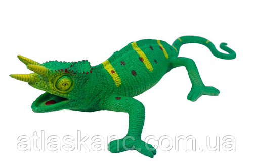 Іграшка Силіконова тягнуться Ящірка Велика зелена з жовтими рогами 06753, фото 1