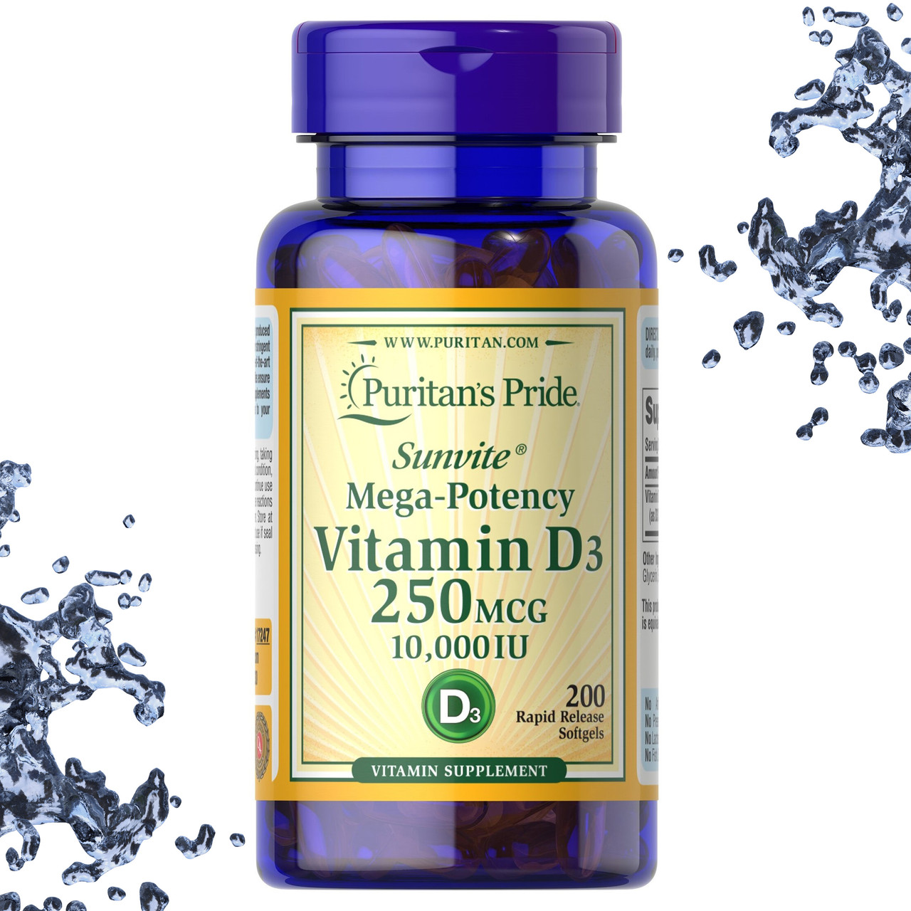 Вітамін Д3 Puritan's Pride Vitamin D3 250 мкг (10.000 IU) 200 гелевих капсул