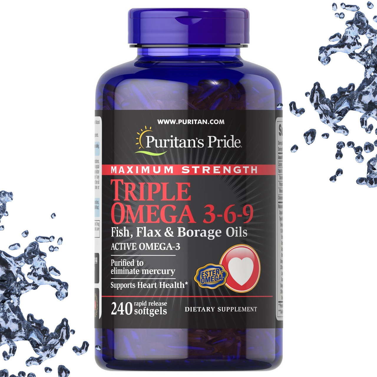 Жирні кислоти Puritan's Pride Maximum Strength Triple Omega 3-6-9 240 гелевих капсул