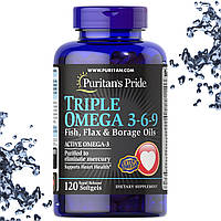 Жирные кислоты Puritan's Pride Triple Omega 3-6-9 Fish, Flex & Borage Oils 120 гелевых капсул