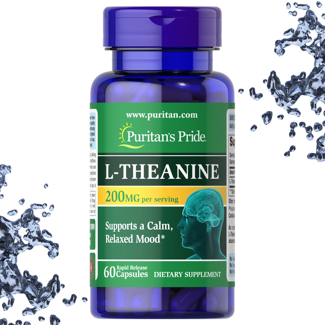 Л-Теанін Puritan's Pride L-Theanine 200 мг на порцію 60 капсул, фото 1
