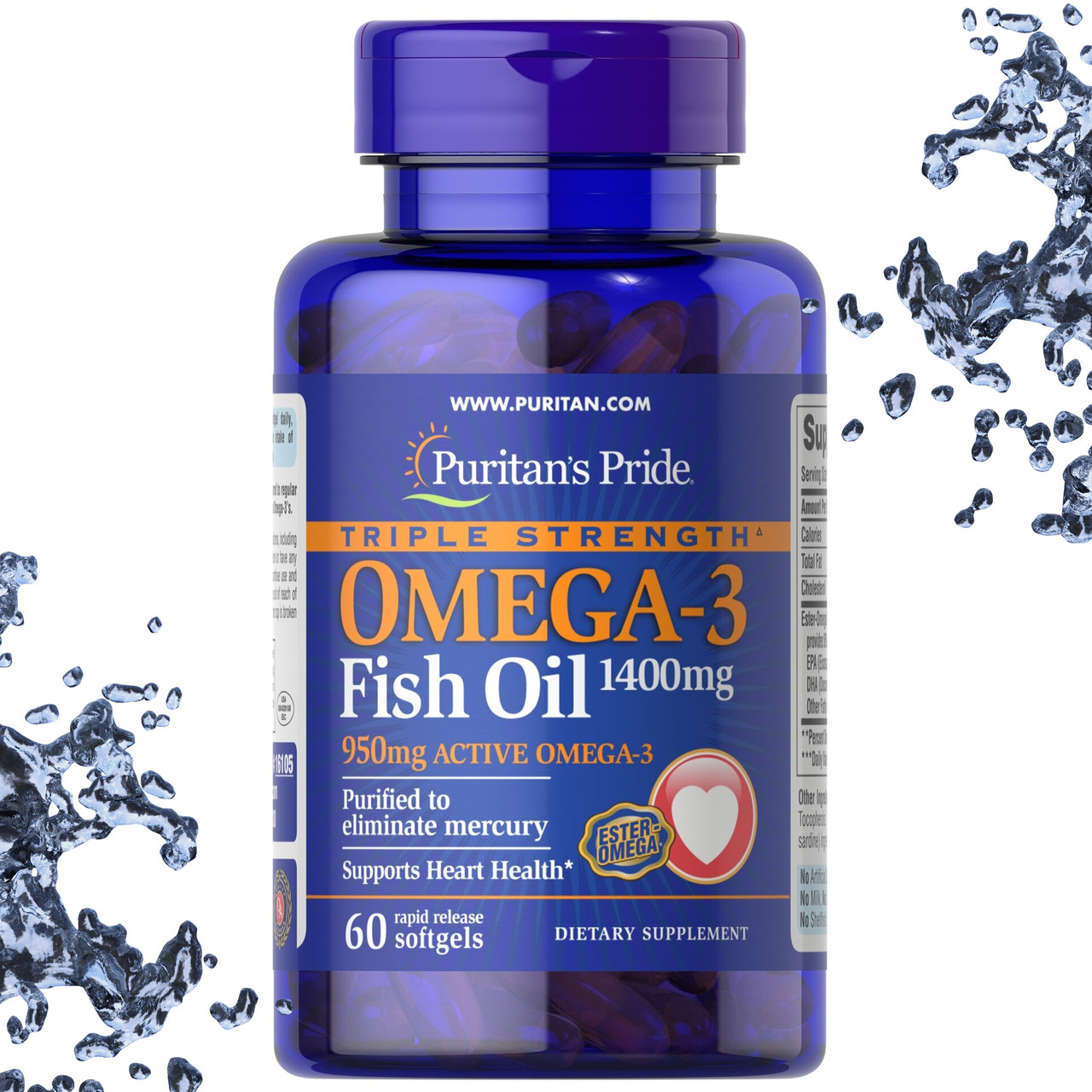 Риб'ячий жир Puritan's Pride Triple Strength Omega-3 Fish Oil 1400 60 мг гелевих капсул