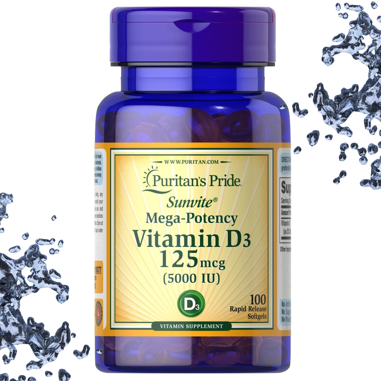 Вітамін Puritan's Pride Vitamin D3 125 мкг (5000 IU) 100 гелевих капсул