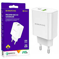 Сетевое зарядное устройство Borofone BA55A Crown speed PD20W+QC3.0 (1USB/1Type-C/3A) белый